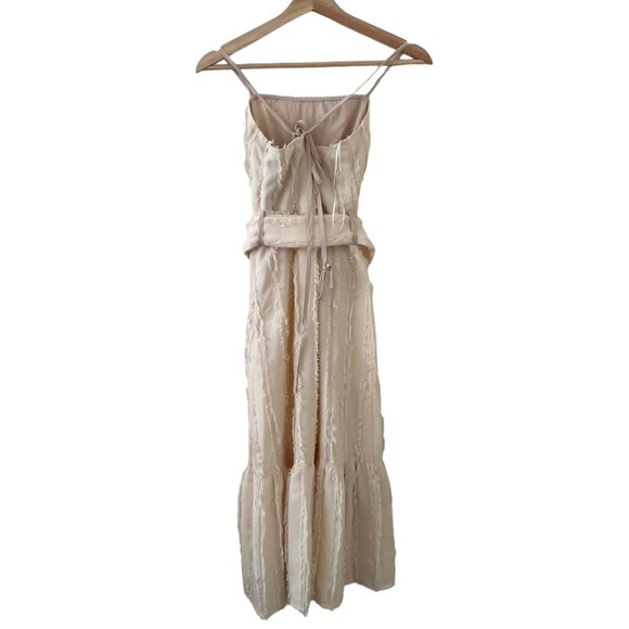 Moon River Button Front Belted Midi Dress Cream Size XS Cottagecore Boho Coastal - Picture 4 of 14